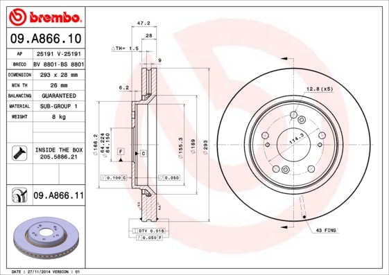 

Тормозной диск brembo передний вентилируемый 293 мм 09a86610