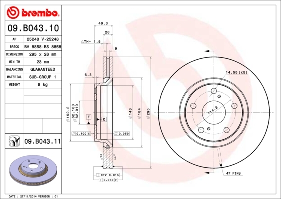 

Диск Торм.Тоyота Аvеnsis Еsтате Zrт27, Аdт27 02/09=> BREMBO 09b04310