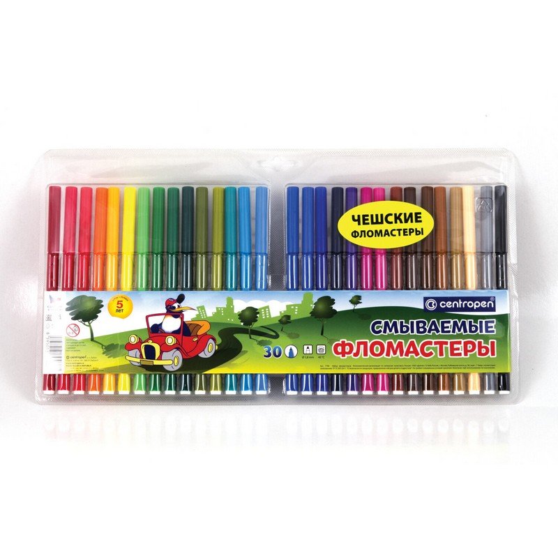 

Фломастеры Centropen Washable, 30 цветов, Разноцветный, Washable
