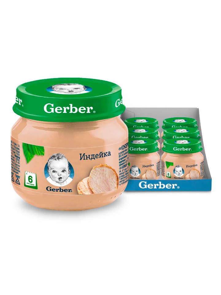 

Мясное пюре Gerber Индейка c 6 месяцев, 6 шт по 80 г, индейка