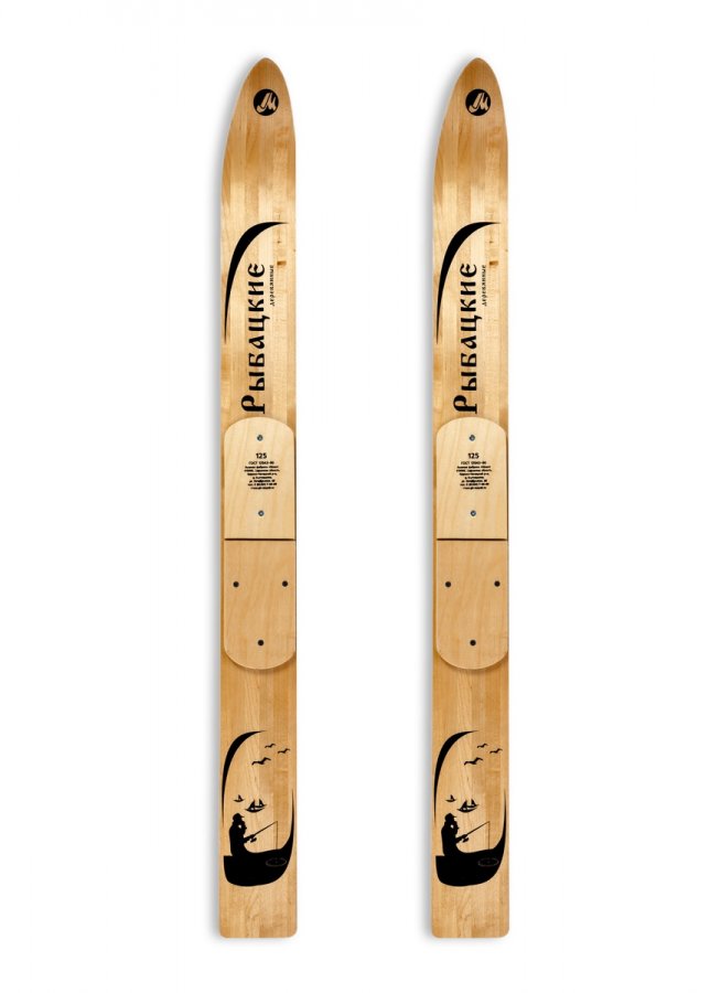 Комплект охотничьих лыж Маяк, Рыбацкие с полимерным креплением, 125х11, дерево