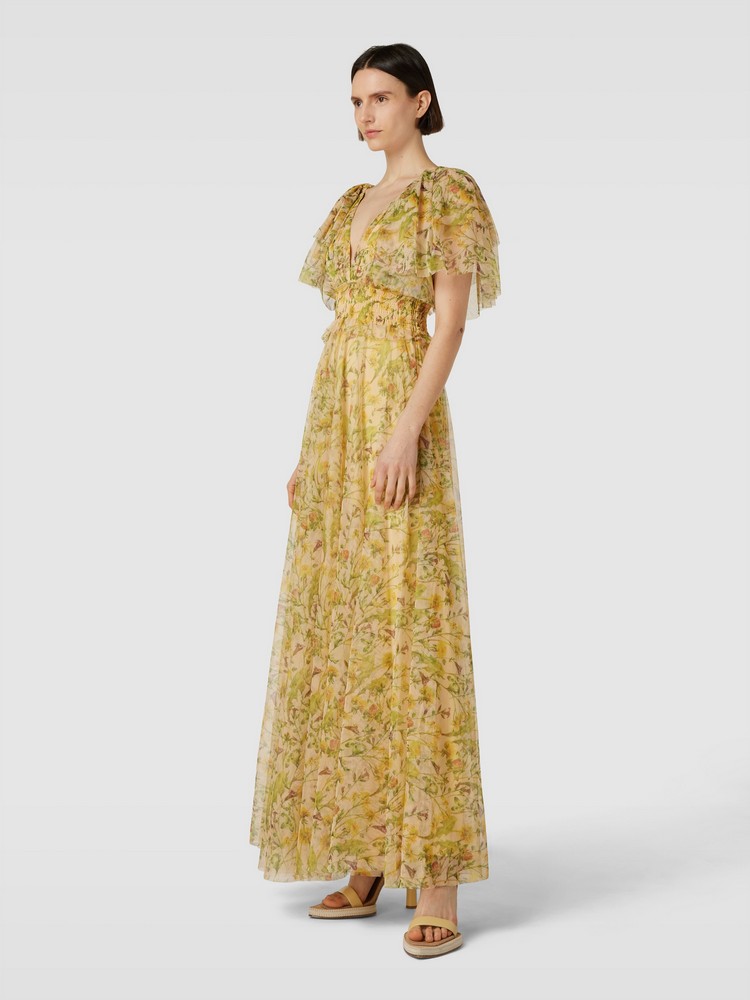 Платье женское Lace Beads Shelby Maxi Print желтое XS 28108₽