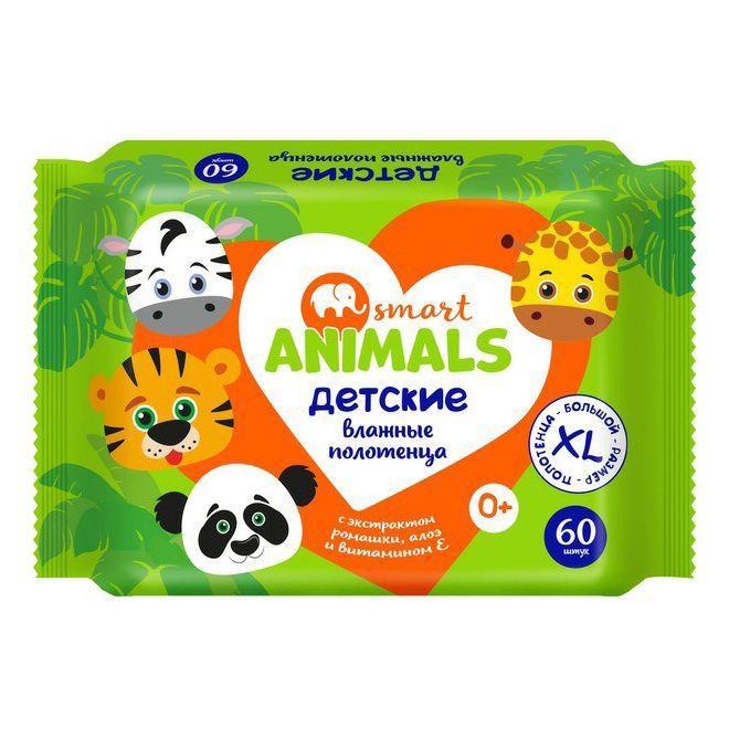 

Влажные полотенца Эконом Smart Animals Детские 60 шт