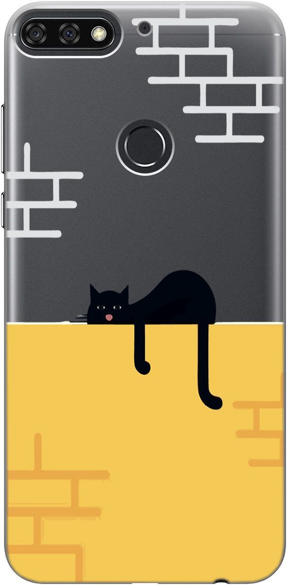 

Чехол на Honor 7C/7A Pro/Huawei Y6 Prime (2018) "Lazy Cat" прозрачный, Прозрачный;желтый, 5281