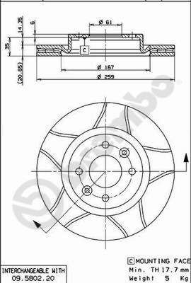 

Тормозной диск brembo передний 259x20,6 мм 4 отверстия 9580276