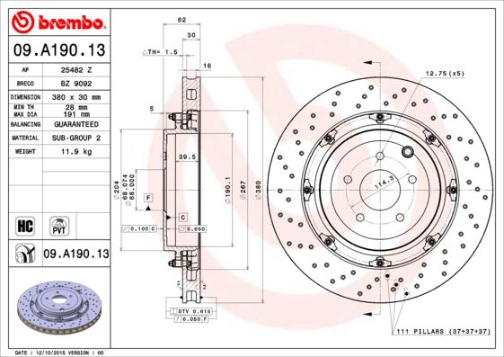 

Диск Тормозной Задний 380Mm Рvт Flоаting Перфорированный BREMBO 09a19013