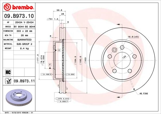 

Тормозной диск brembo передний вентилируемый окрашенный 303 мм 09b97311