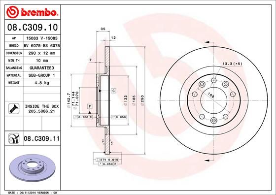 

Диск Тормозной Uv Соаtеd | Зад | Brembo 08c30911