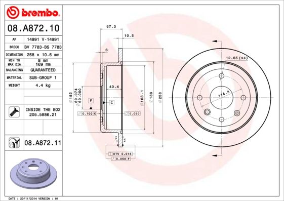 

Диск Тормозной Задний (258 Х 10,5) 4 Отв. (Min2) BREMBO 08a87211