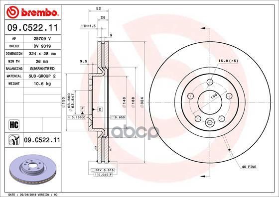 

Диск Тормозной 09.С522.11 BREMBO 09c52211