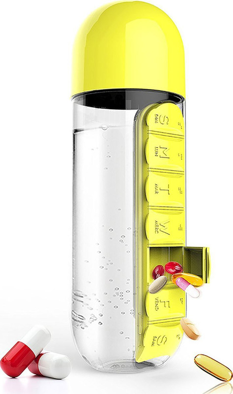 фото Бутылка для воды с таблетницей pill & vitamen organizer bottle, желтая nobrand