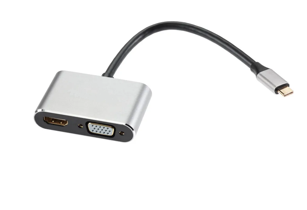 Адаптер NoBrand USB-C-HDMI-VGA Silver серебристый