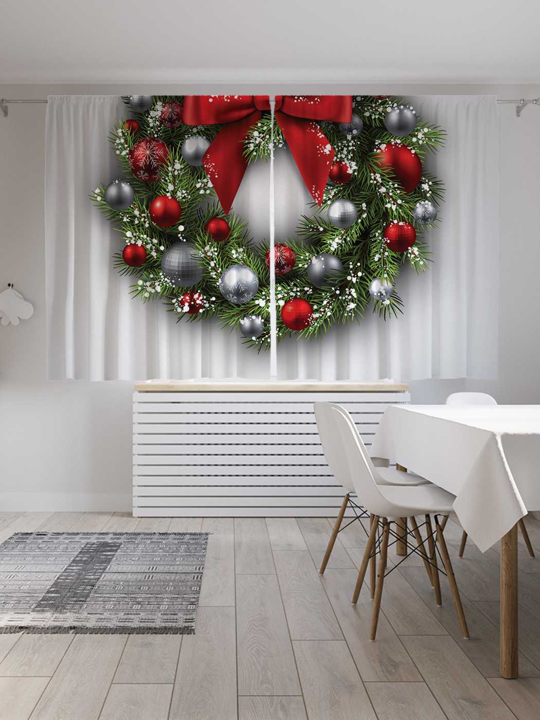 фото Шторы joyarty "сказочный рождественский венок", oxford delux, 2 полотна 145x180 см