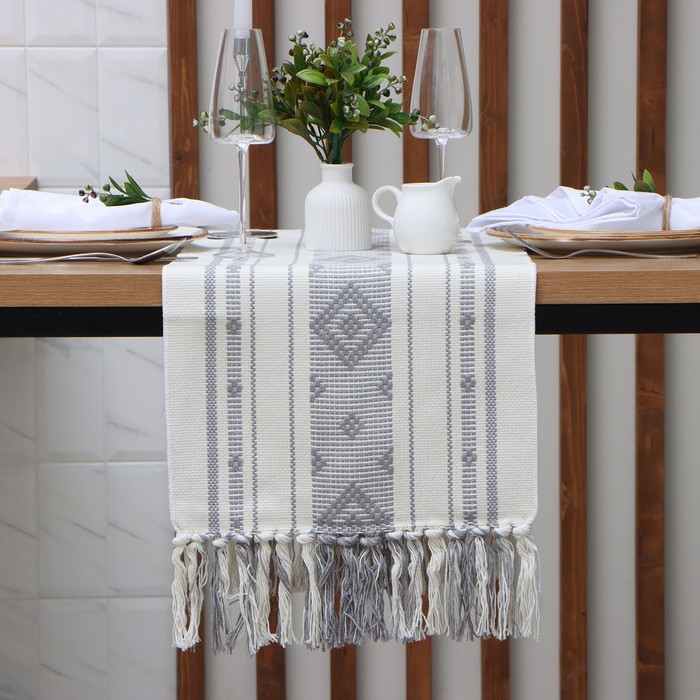 

Дорожка Этель Grey pattern 32х170 см, 50 хлопок 50 лён, Бежевый;серый
