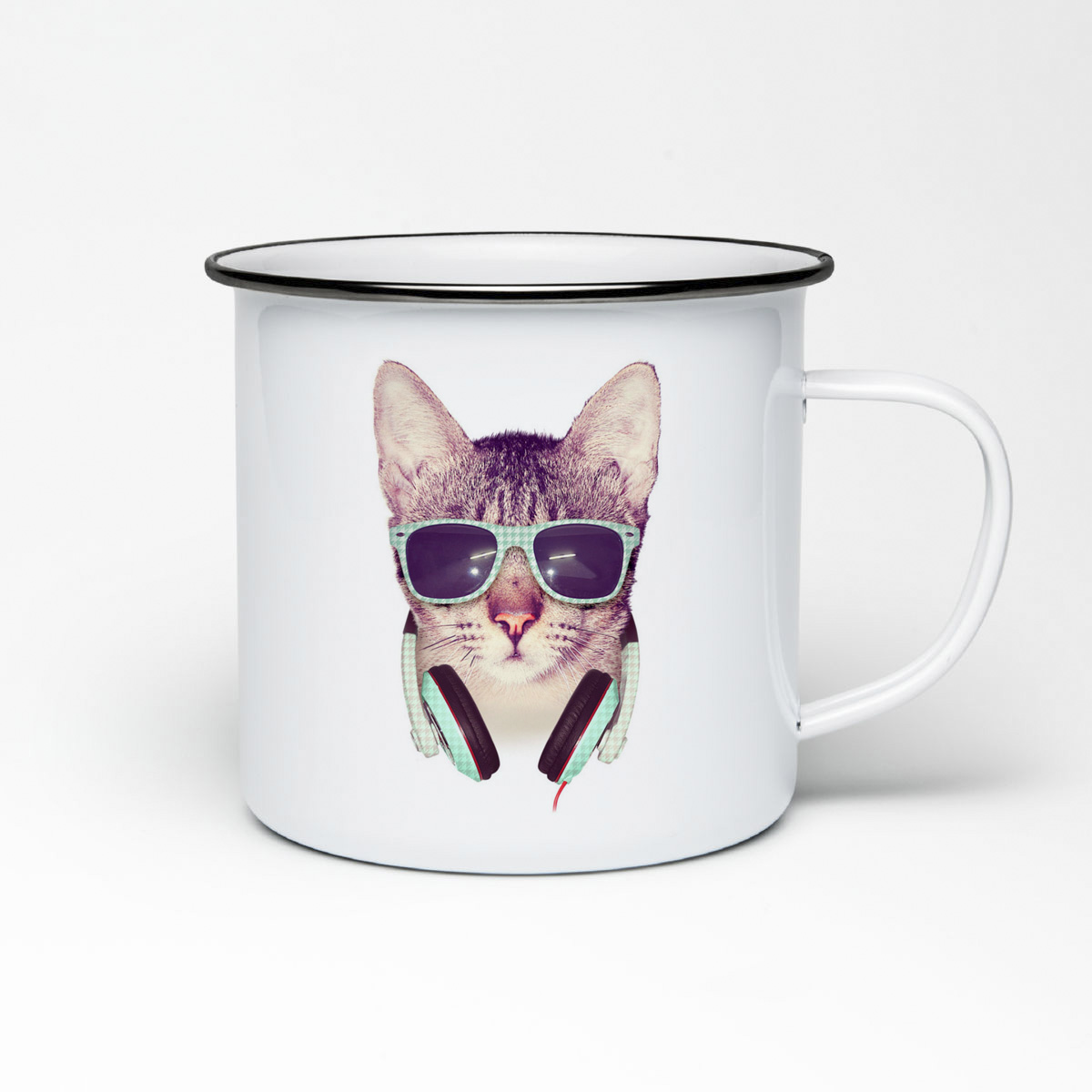

Кружка металлическая CoolPodarok Животные Кошка с наушниками