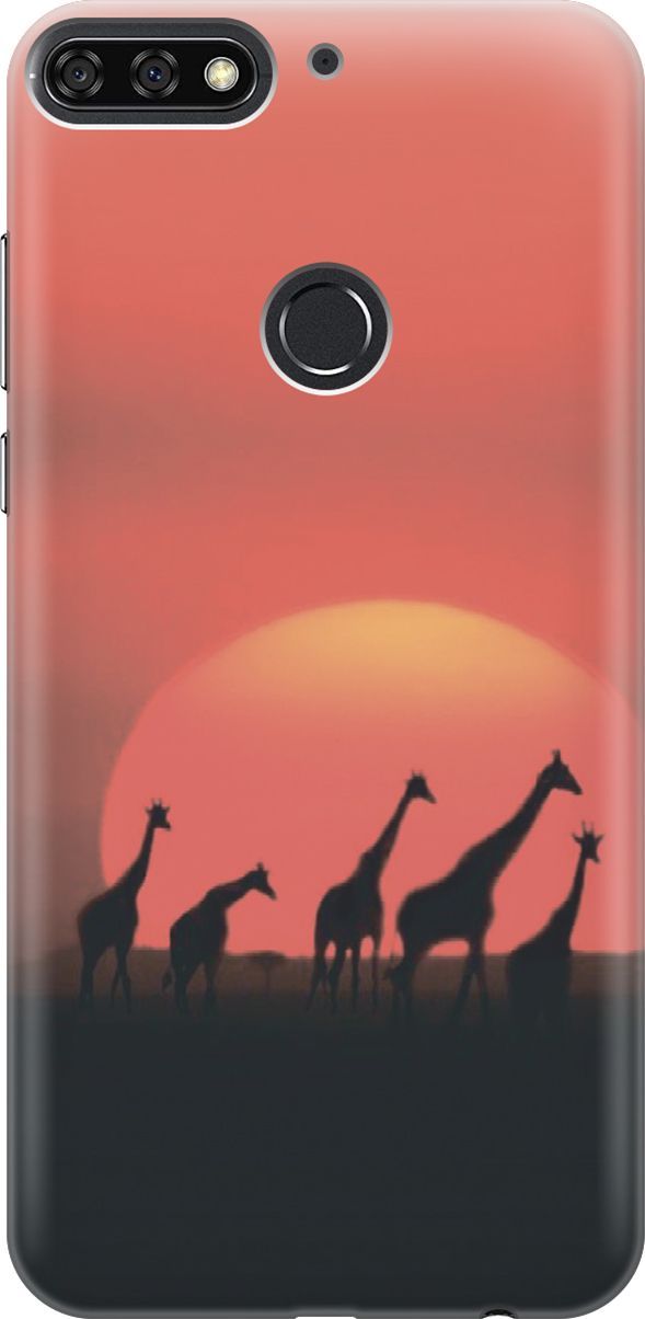 

Чехол на Honor 7C/7A Pro/Huawei Y6 Prime (2018) "Жирафы", Красный, 6001