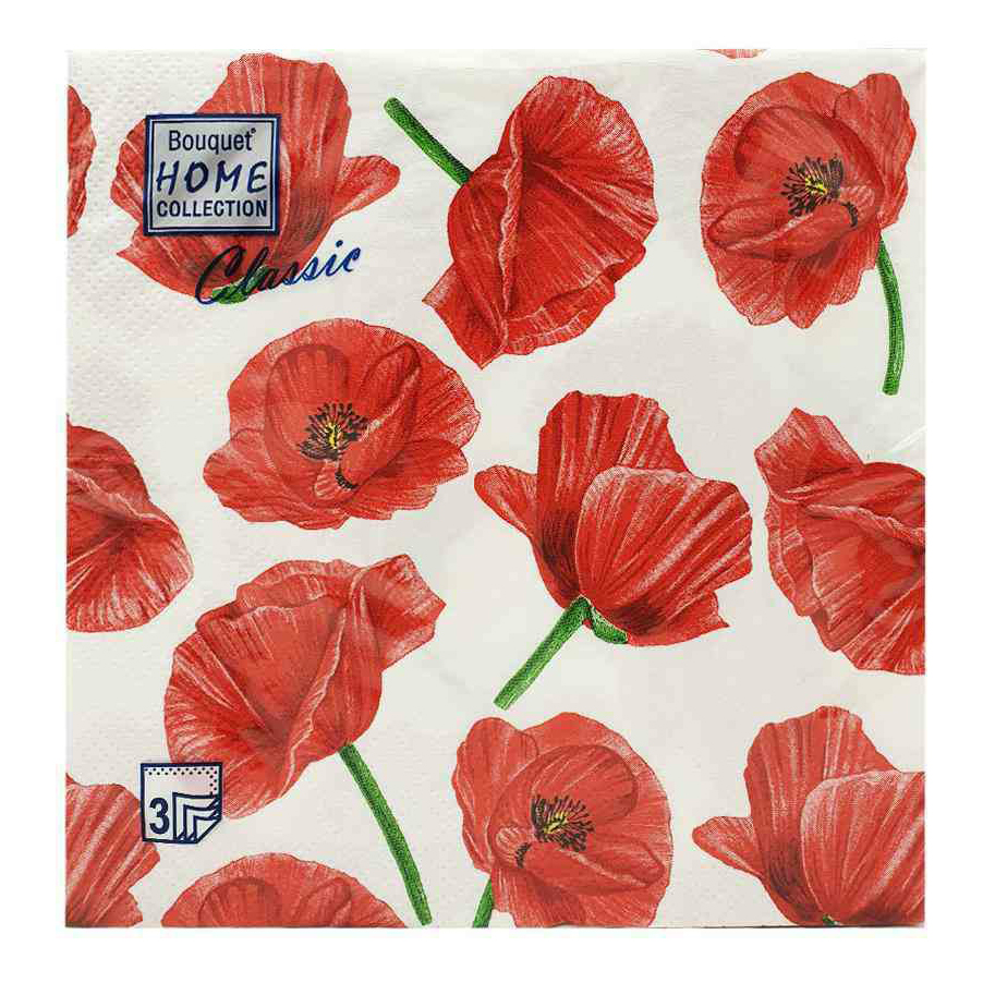 

Салфетки бумажные Bouquet Home collection Classic Маки 20 шт, Разноцветный