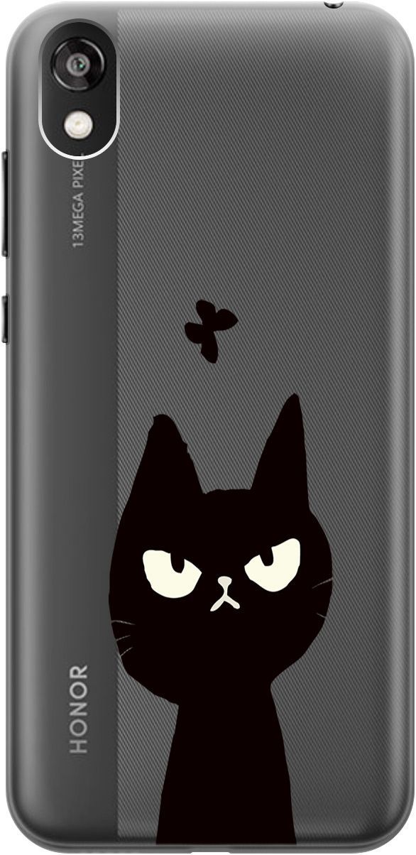 

Чехол на Honor 8S/Huawei Y5 (2019) "Disgruntled Cat" прозрачный, Прозрачный;черный, 5270