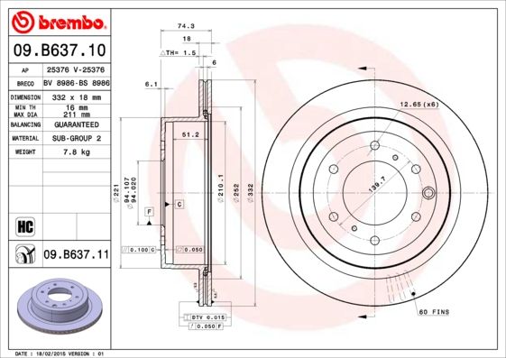 

Диск Тормозной Задний (332Х18) 6 Отв. BREMBO 09b63711