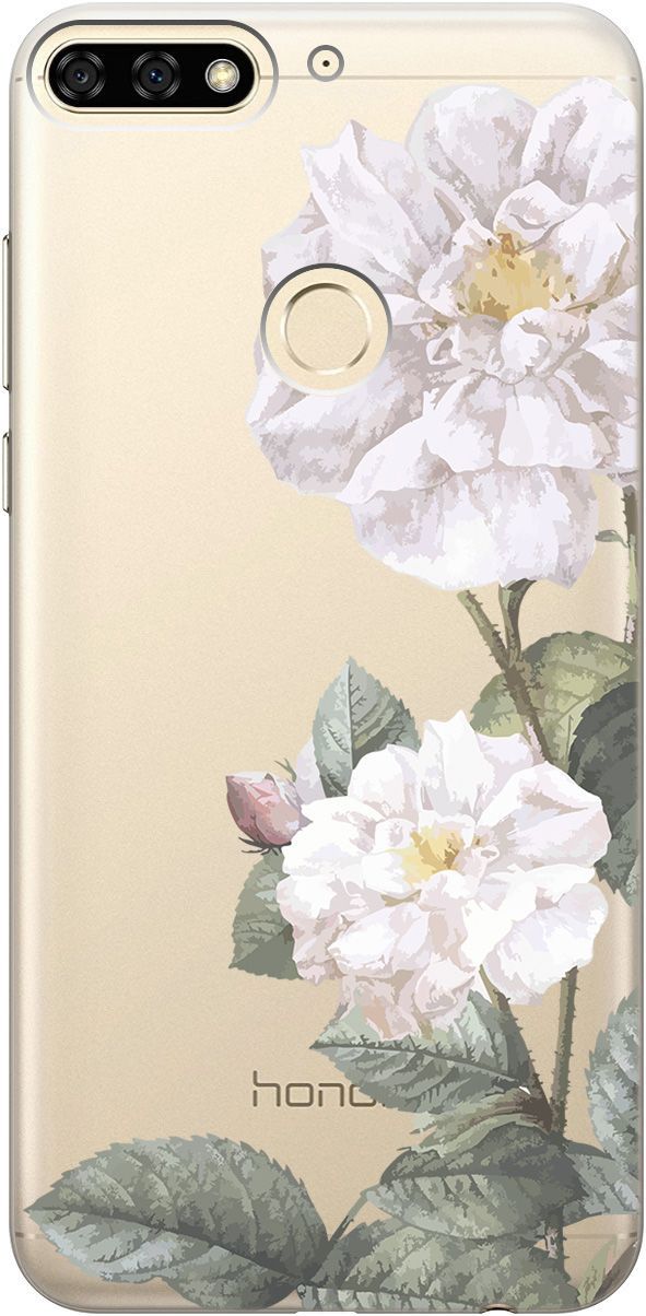 

Чехол на Honor 7C/7A Pro/Huawei Y6 Prime (2018) "White Rose" прозрачный, Прозрачный;черный, 5281