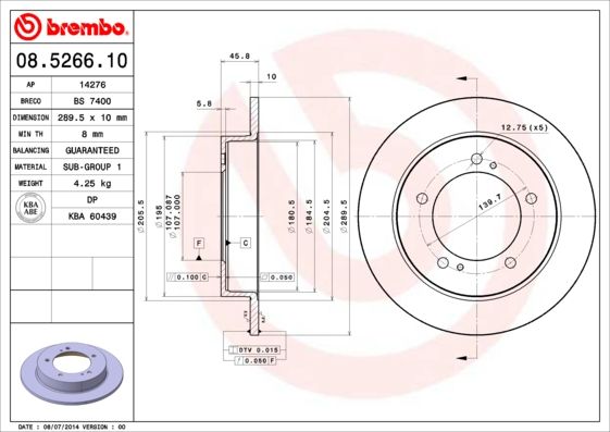 

Диск Тормозной Передний 289,5Mm BREMBO 08526610