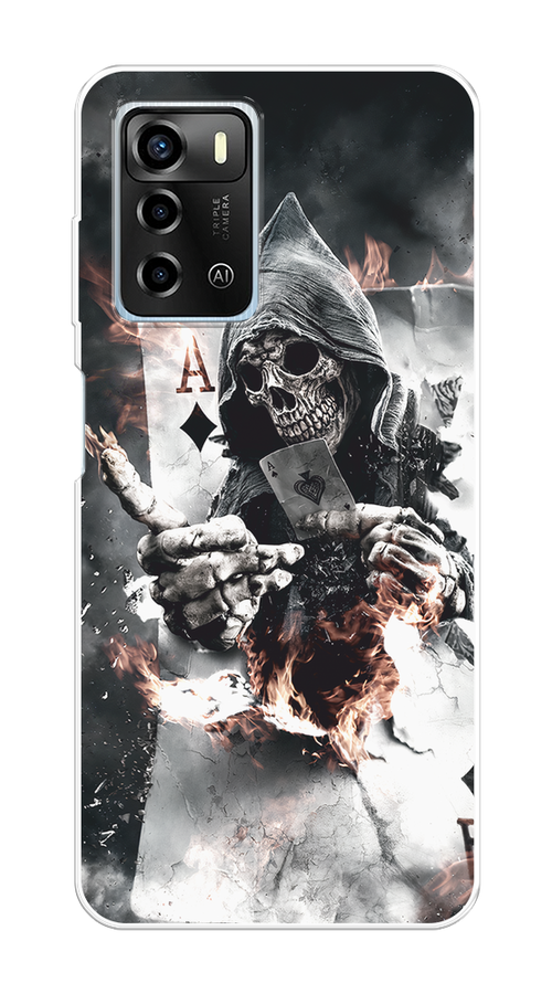 

Чехол на ZTE Blade A72/V40 Vita "Карты черепа в капюшоне", Белый;серый, 135650-1