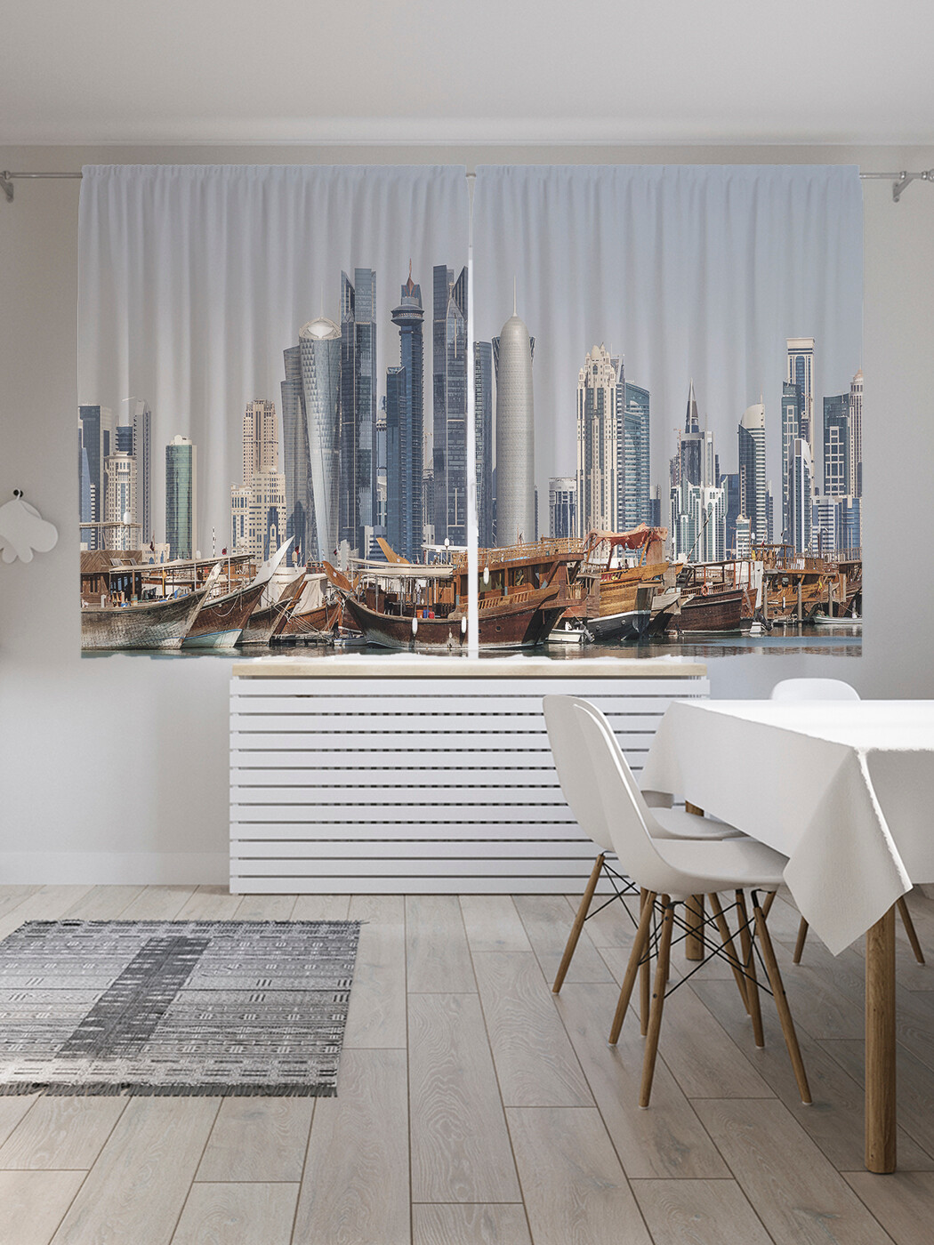 

Фотошторы короткие JoyArty Небоскребы у воды, сатен, 290x180 см