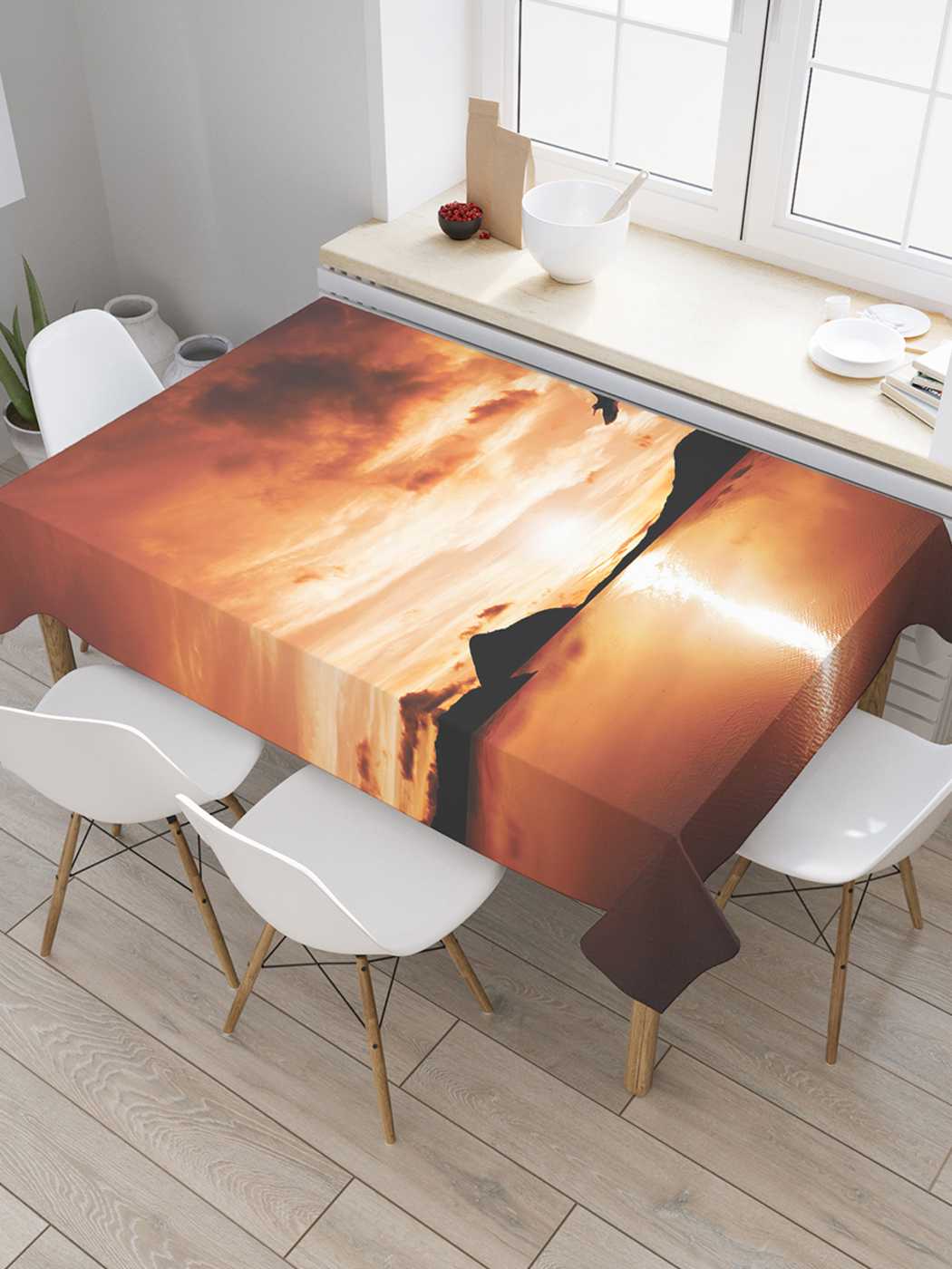 

Скатерть прямоугольная JoyArty "Орел летит в закат" из сатена, 180x145 см, Бежевый, Орел летит в закат