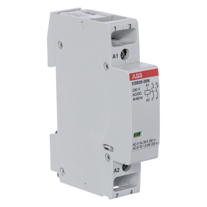 Контактор модульный ABB ESB20-20N-06 (20А АС-1, 2НО) 230В AC/DC 1 модуль 1SBE121111R0620 модульный контактор ekf