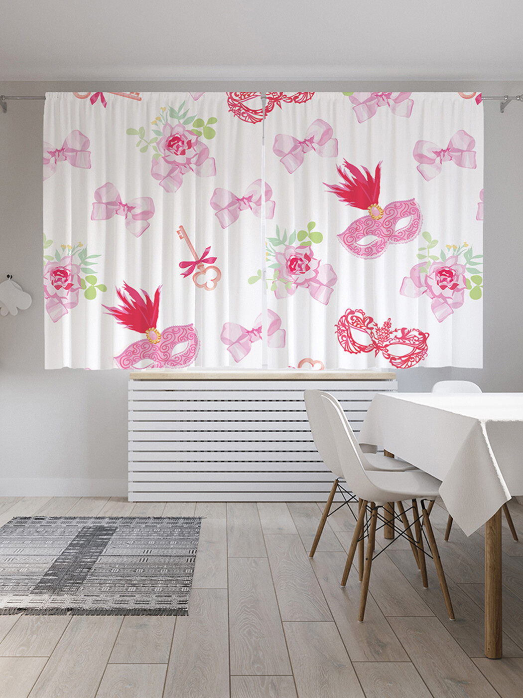 

Фотошторы короткие JoyArty Маскарадные маски, сатен, 290x180 см