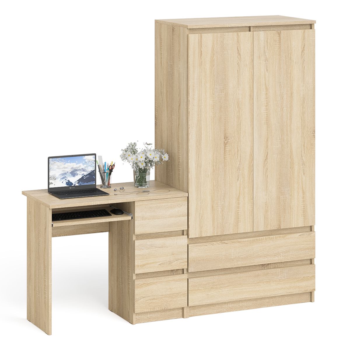 

Компьютерный стол правый и шкаф-комод СВК Мори МШ900.1 дуб сонома, 180х50х180 см, МС-6П+МШ900.1-ДС