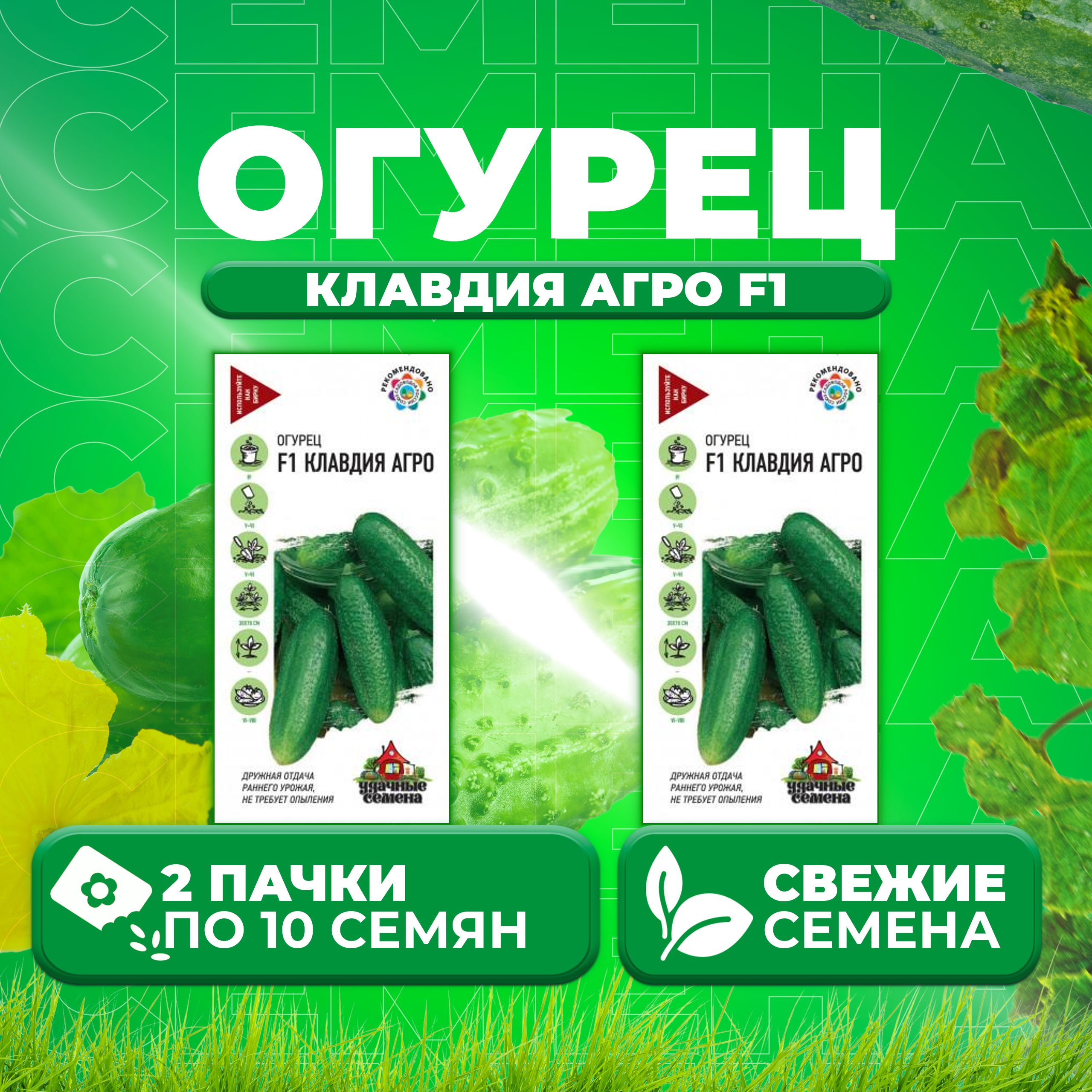 

Семена огурец Клавдия агро F1 Удачные семена 10005051-2 2 уп., 10005051