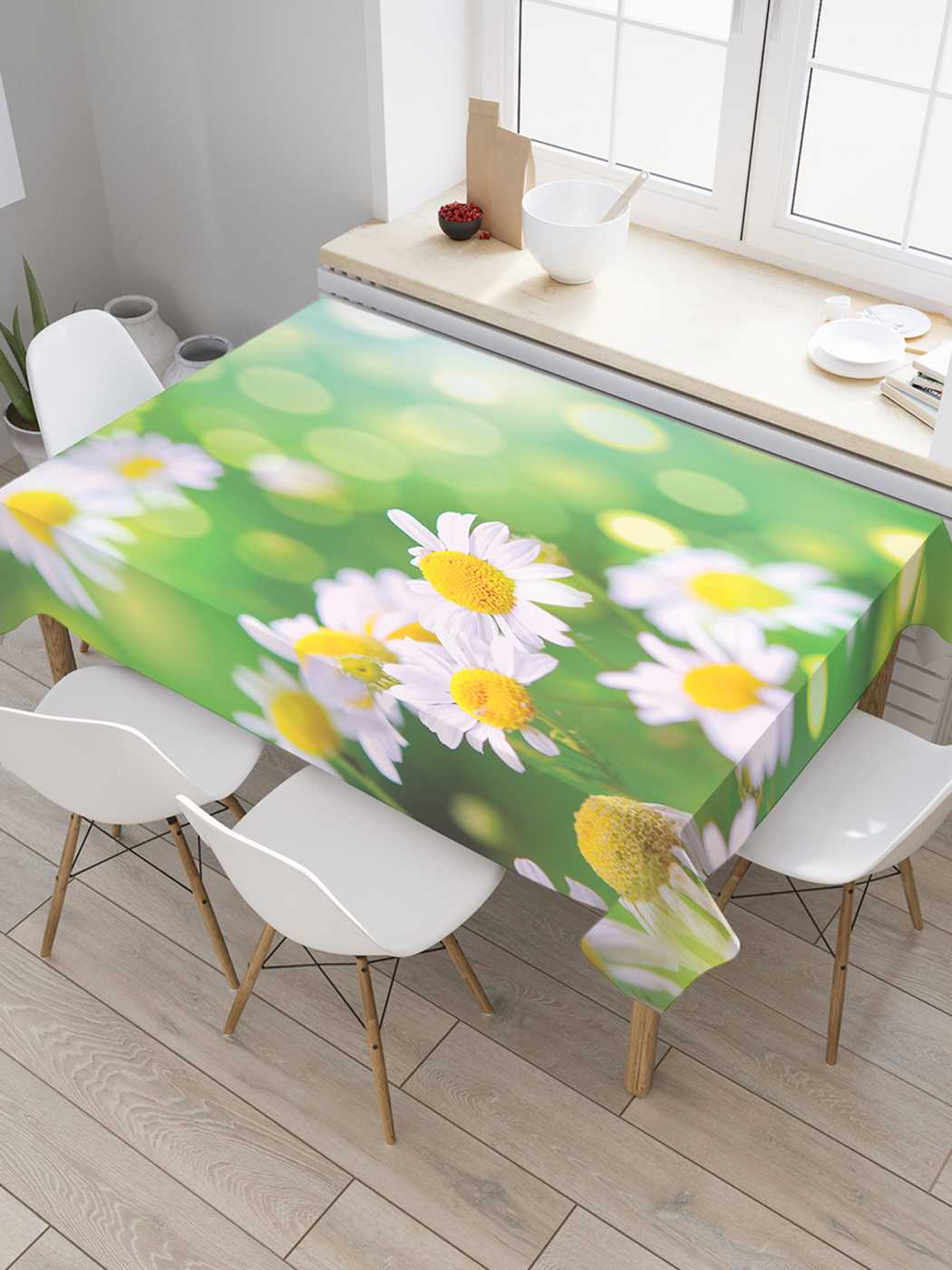

Скатерть прямоугольная JoyArty "Милые ромашки" из сатена, 180x145 см, Серый, Милые ромашки