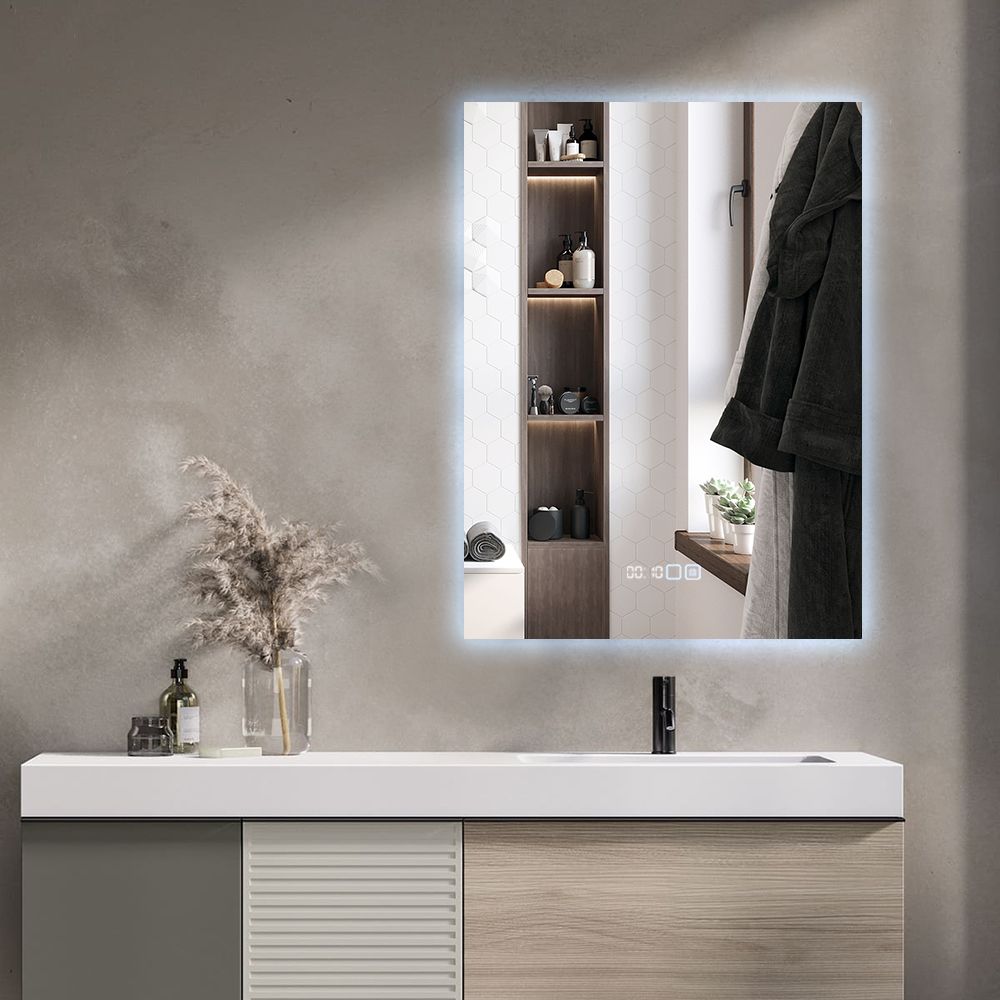 Зеркало для ванной Qwerty 60*40 прямоугольное вертикальное c часами и подогревом автокружка следопыт с подогревом от прикуривателя металлическая колба