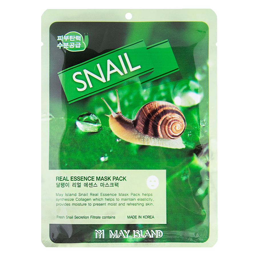 

Тканевая маска для лица с муцином улитки May Island Real Essence Mask Pack Snail 10 шт, Тканевая маска