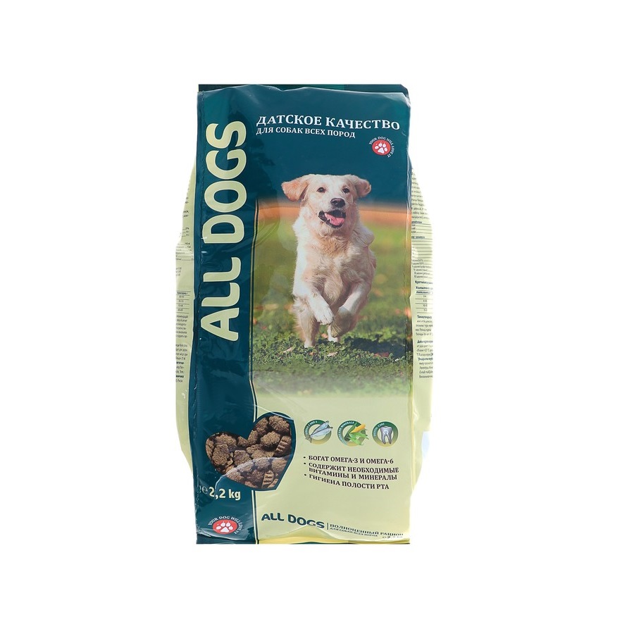 фото Сухой корм для собак all dogs для взрослых, злаки с курицей, 2.2кг