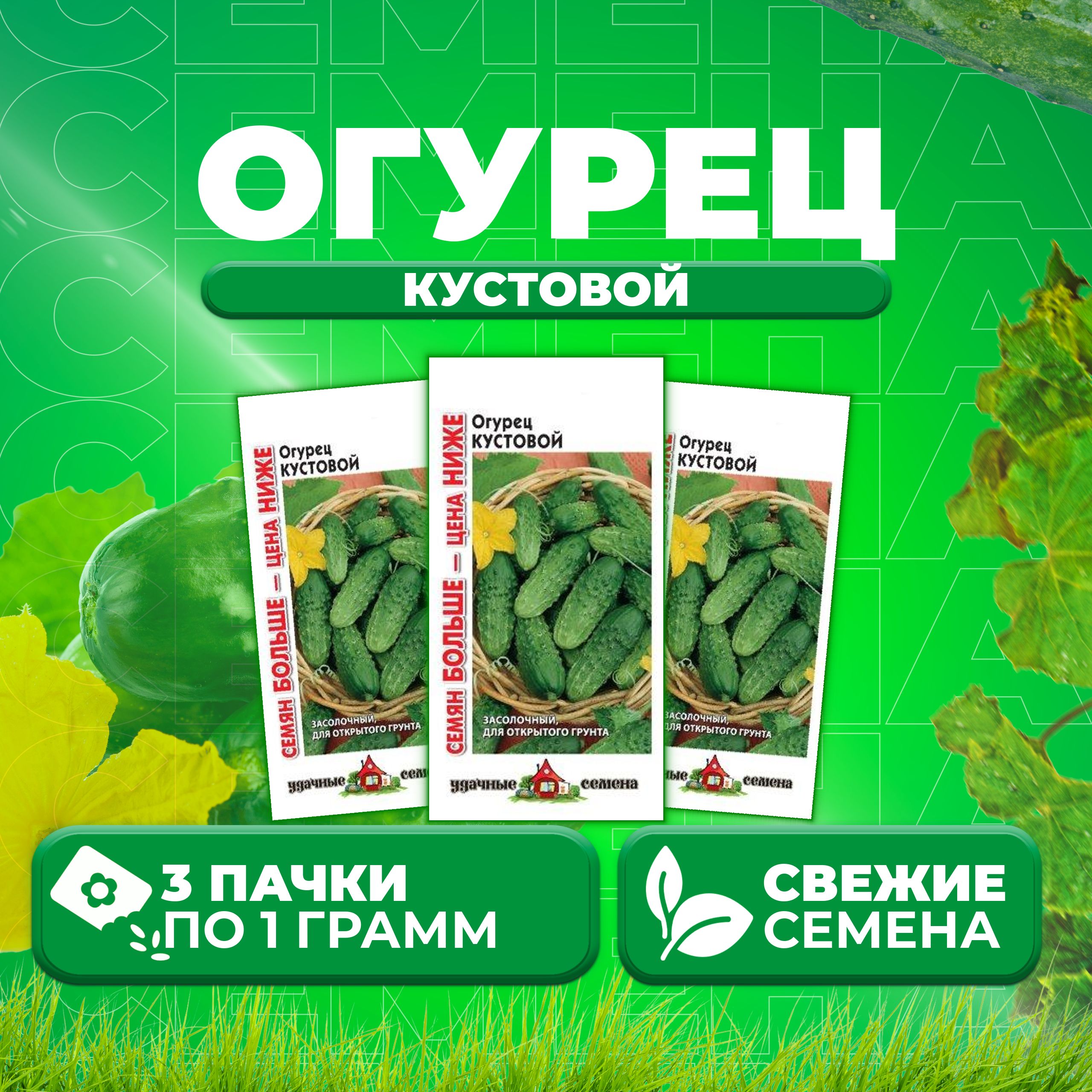 

Семена огурец Кустовой Удачные семена 10004304-3 3 уп., 10004304