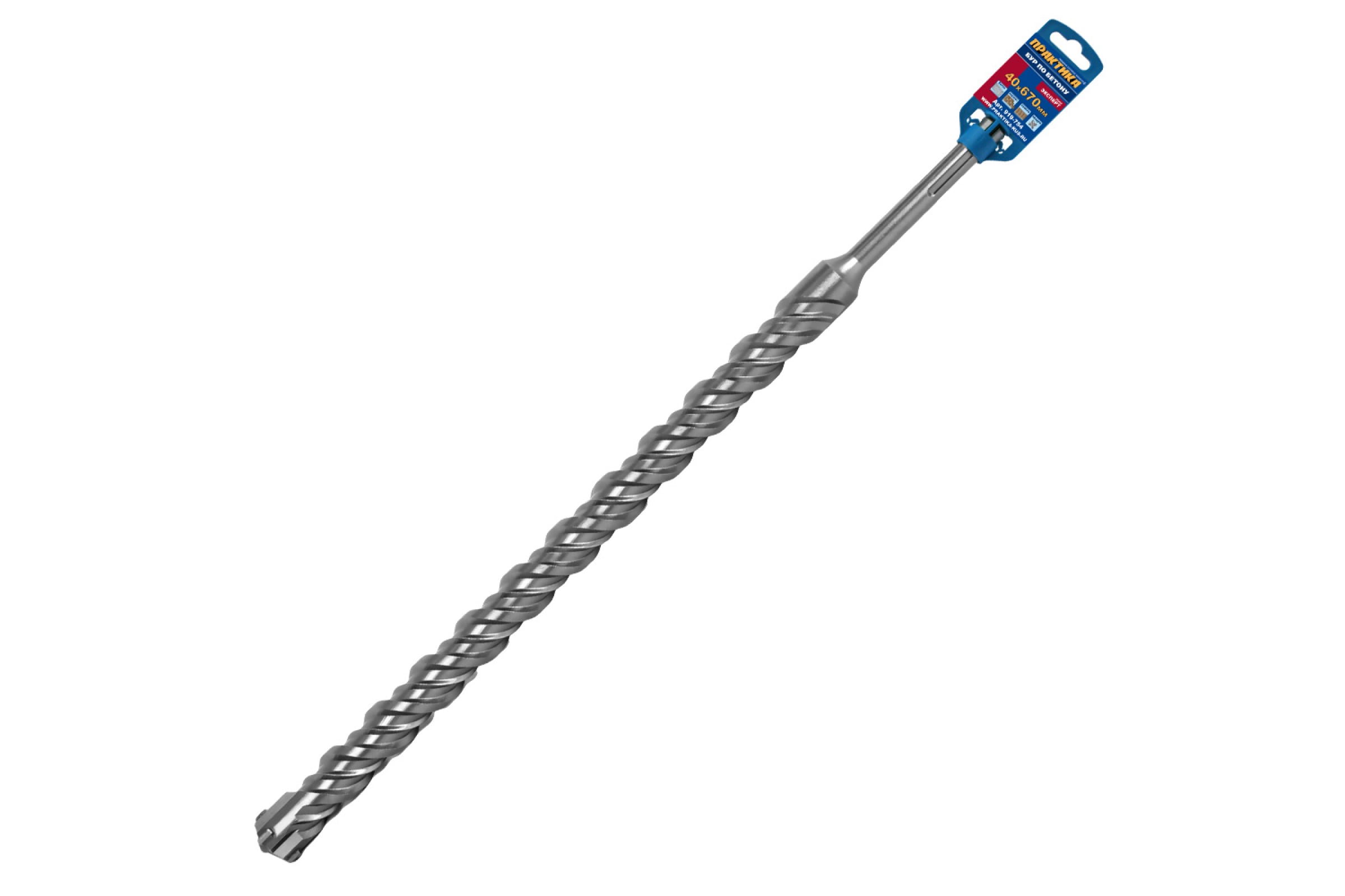 

Бур SDS-MAX ПРАКТИКА 40 х 530/670мм, КВАДРО, серия Эксперт, по бетону, 919-754