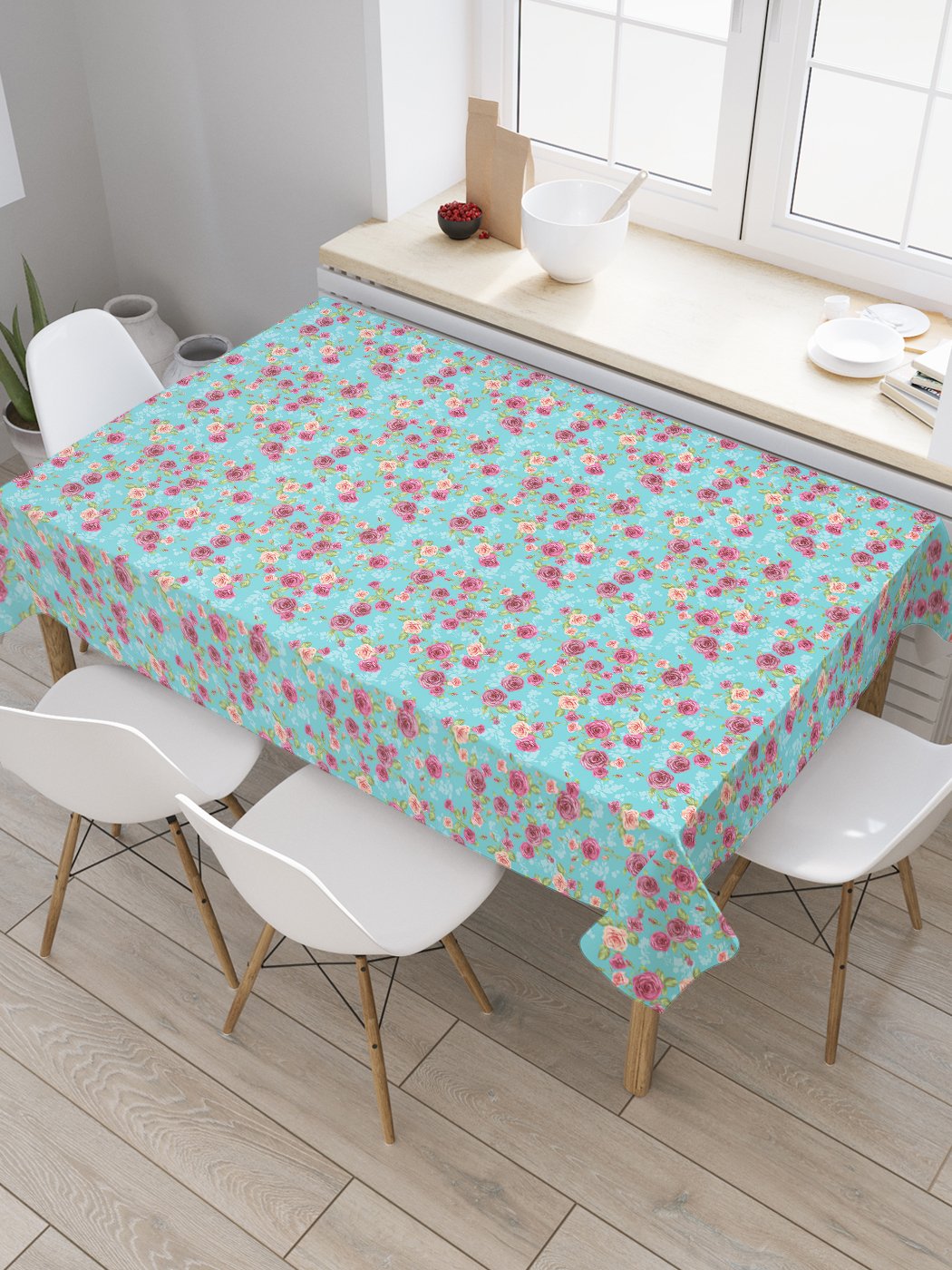 

Скатерть прямоугольная JoyArty "Мелкие розы" из оксфорда, 120x145 см, Зеленый, Мелкие розы