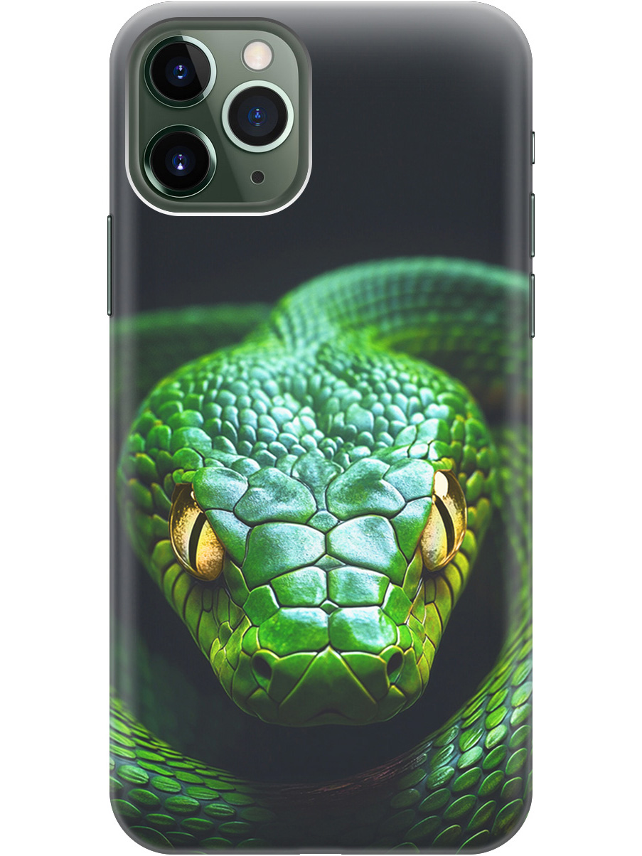 

Силиконовый чехол на Apple iPhone 11 Pro Max с принтом "Зеленая змея", Прозрачный;черный;серебристый;зеленый, 721799713