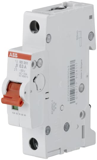 Рубильник 1-полюсный ABB SD201/50 рычаг красный 2CDD281101R0050 рубильник abb 3 полюса shd203 25 рычаг красный 2cdd273111r0025