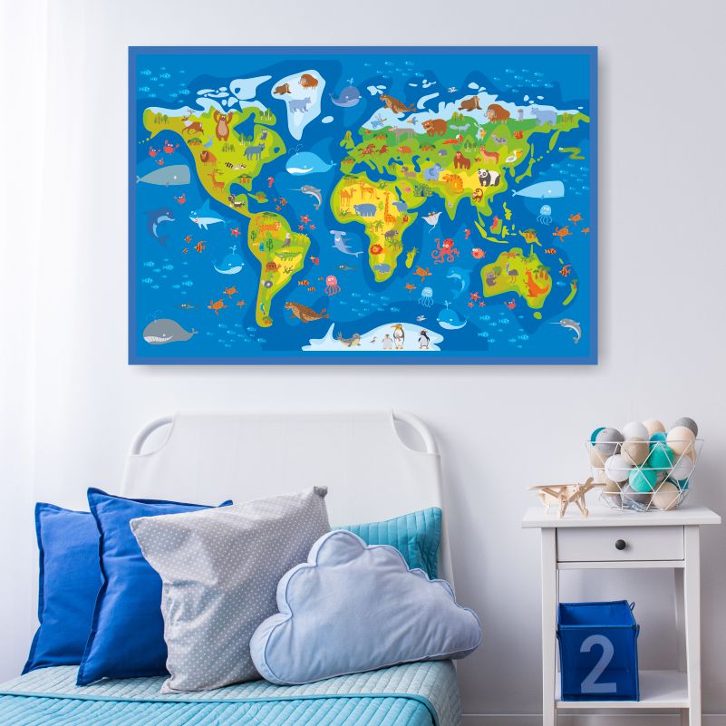 

Постер на холсте ПолиЦентр Карта Животного Мира 90х60 см, КартаЖивотногоМираДляДетской