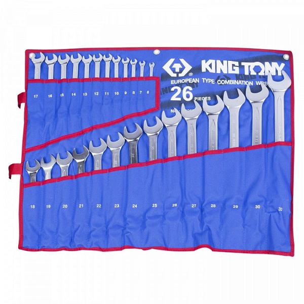 Набор комбинированных ключей KING-TONY 6-32 мм, 26 предметов (1226MRN) набор комбинированных ключей king tony 6 32 мм чехол из теторона 26 предметов 1226mrn