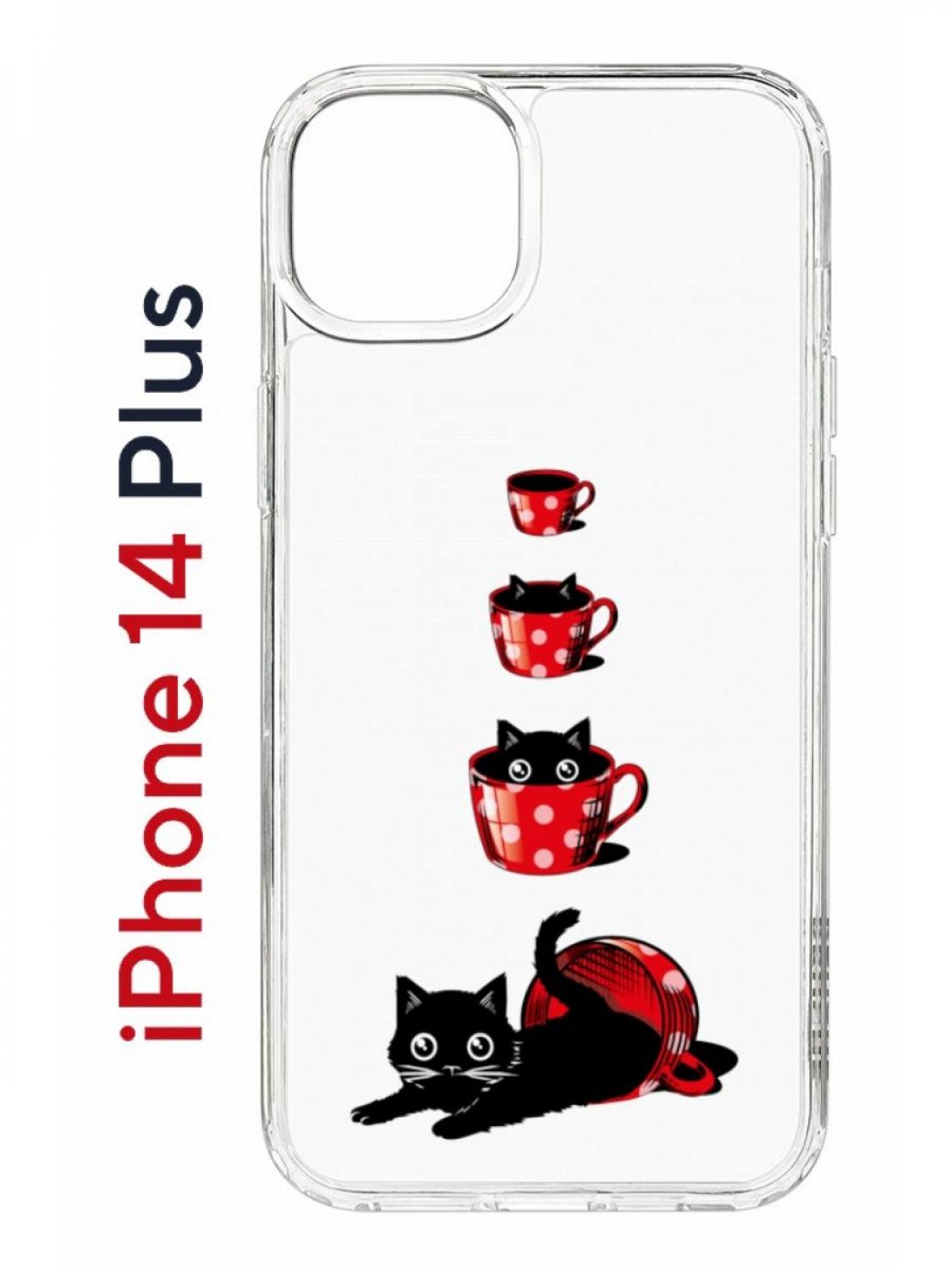 

Чехол на iPhone 14 Plus с принтом Kruche Print Котенок в чашке, бампер с защитой камеры, Прозрачный;красный;черный;белый, Айфон 14 Плюс