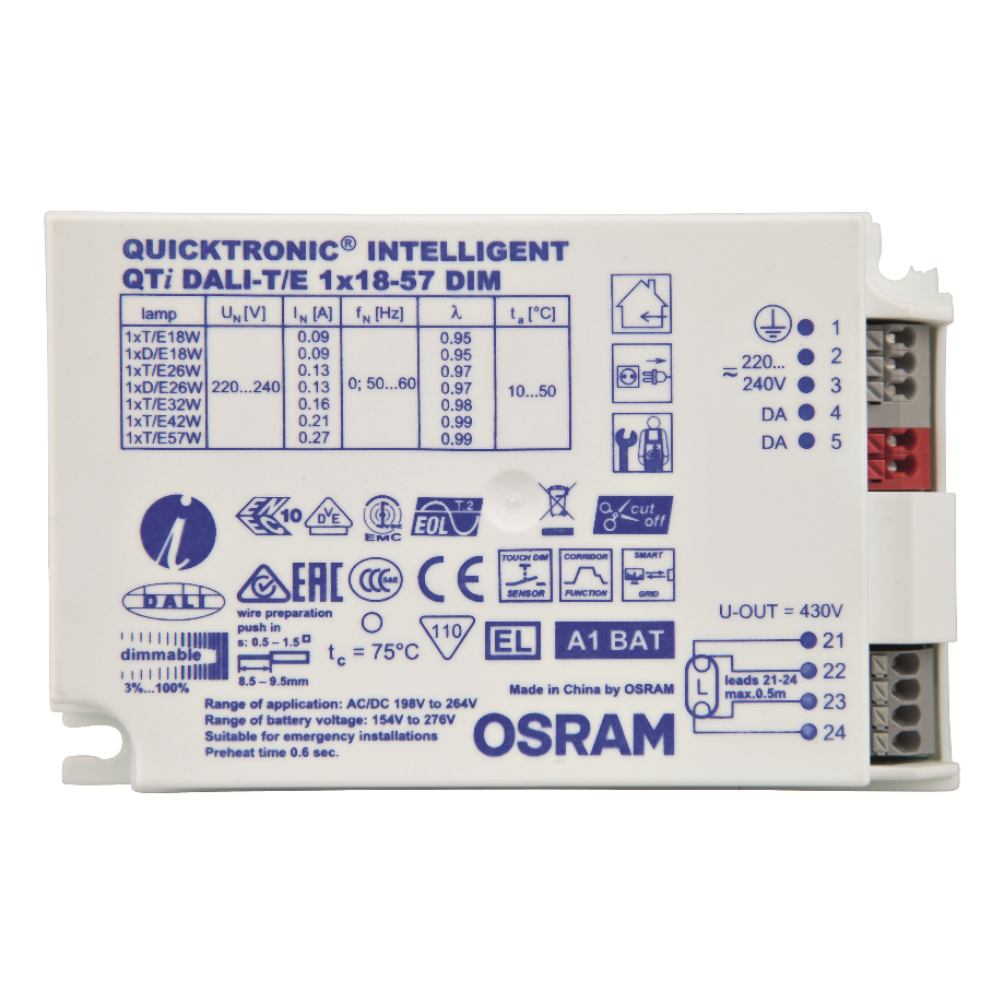 ЭПРА OSRAM QTI DALI-T/E1X18-57 DIMVS20 с функцией диммирования