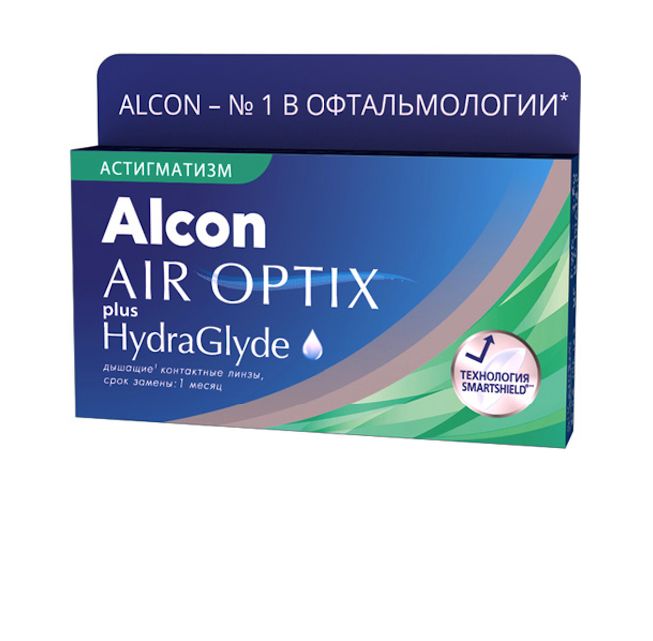 фото Контактные линзы airoptix hydraglyde for astigmatism 3 шт. pwr -8,00, cyl -1,25, axis 020 air optix