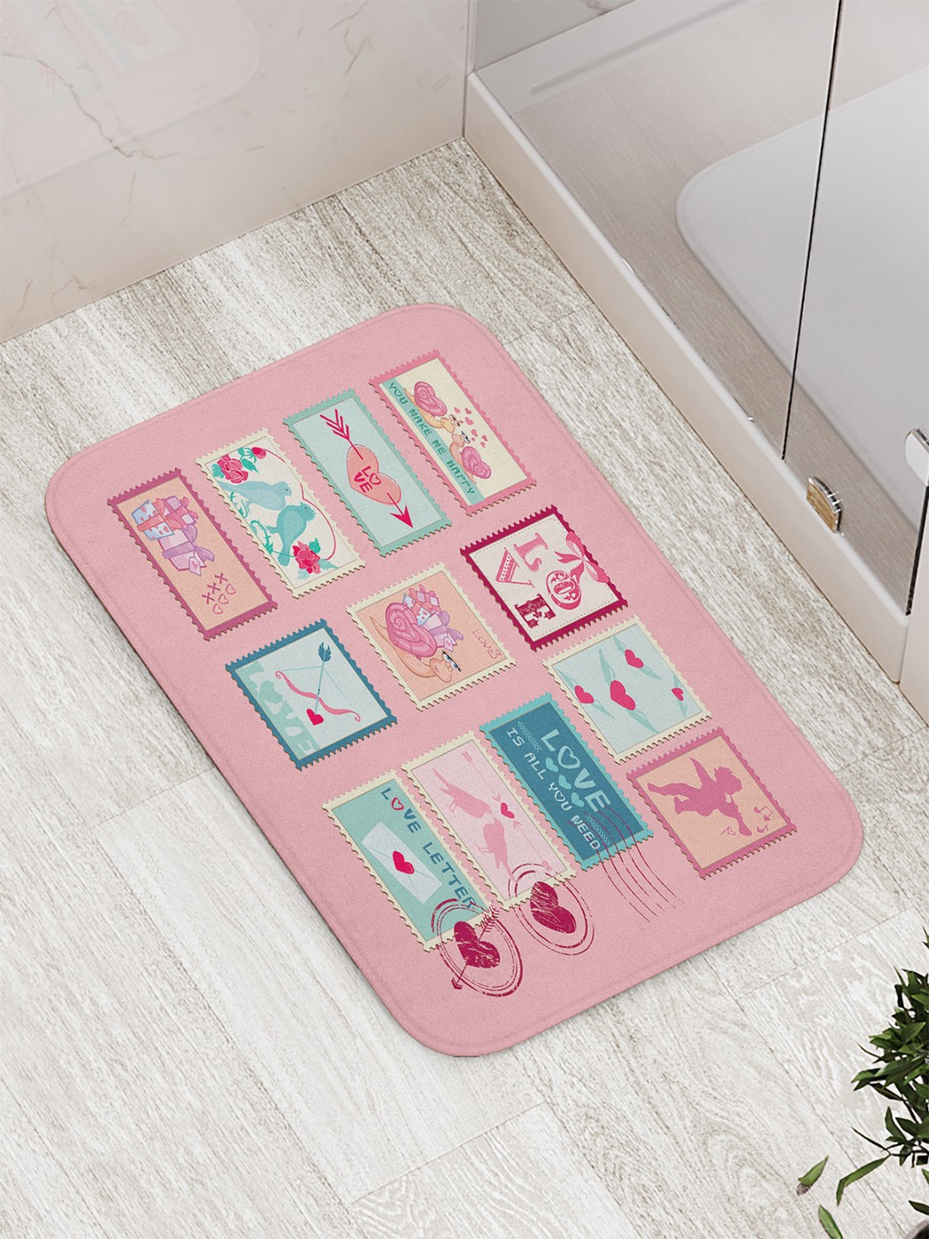 

Коврик противоскользящий JoyArty "Марки для писем любви" для ванной 77х52 см