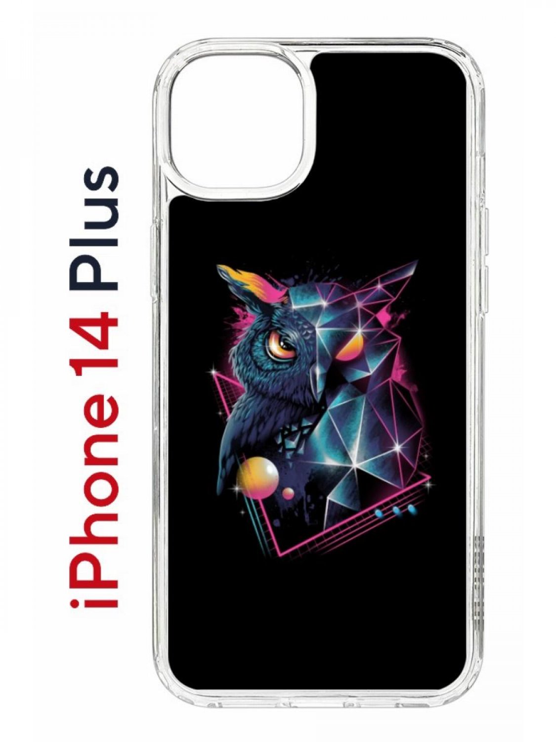 Чехол на iPhone 14 Plus с принтом Kruche Print Retro Owl, бампер с защитой камеры