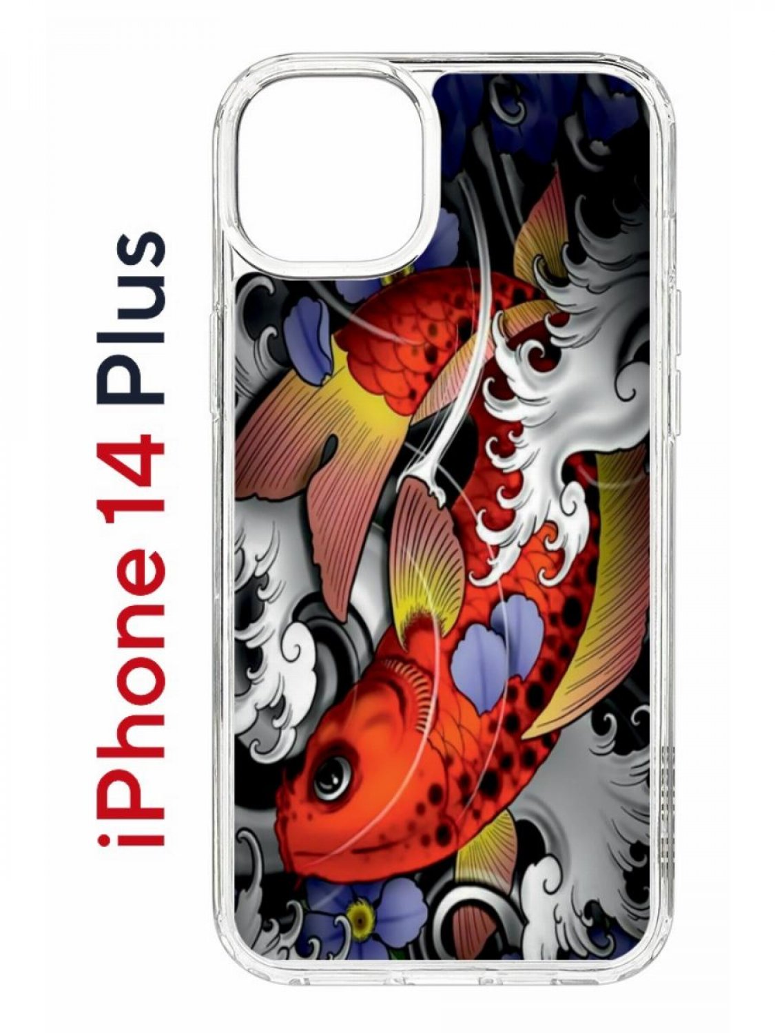 Чехол на iPhone 14 Plus с принтом Kruche Print Кои, бампер с защитой камеры