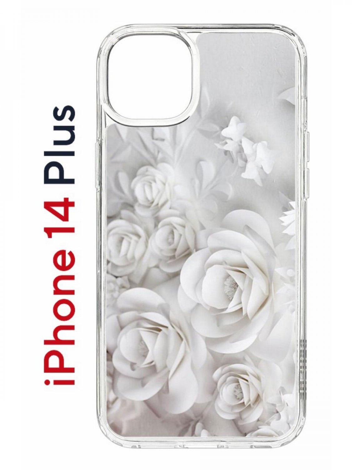 фото Чехол на iphone 14 plus с принтом kruche print white roses, бампер с защитой камеры кruче